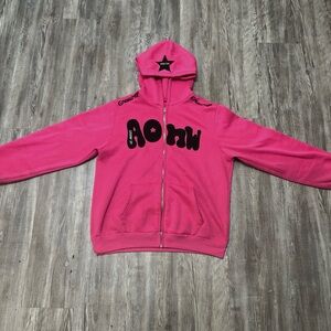 & Other Stories Pink and Black Zip-Up Sweater with Hood